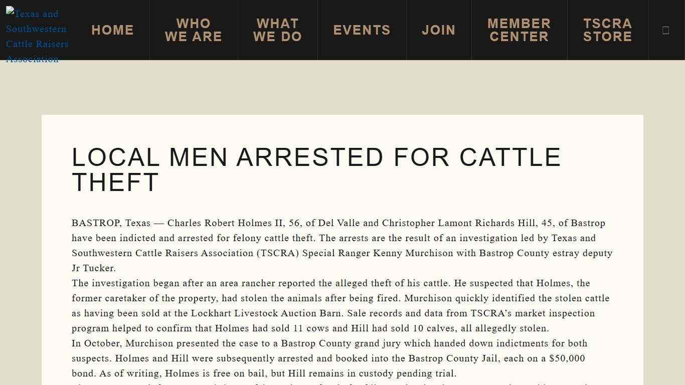 Local Men Arrested for Cattle Theft - Texas and Southwestern Cattle Raisers Association